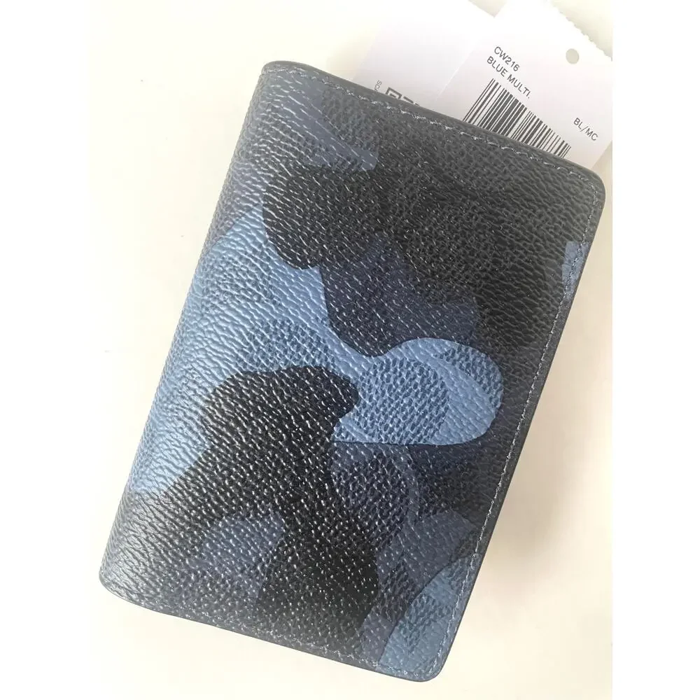 Coach Bifold Wallet Blue Signature Camo Print ID Card Case Mens CW216